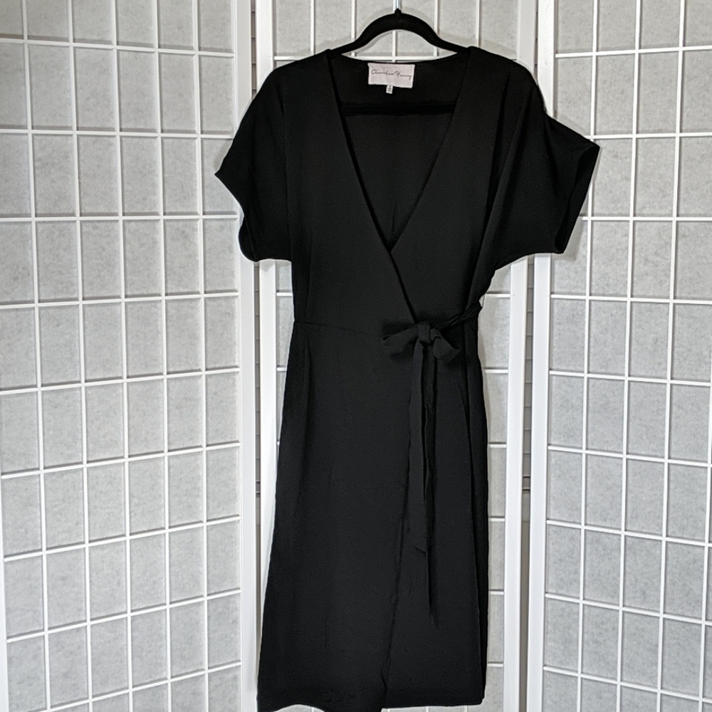 Charles Henry Black Wrap Dress, Small